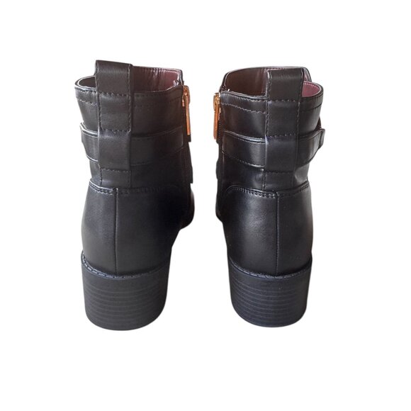 Tommy Hilfiger Womens Black Ankle Boots Faux Leather Sz 7.5M Gold Logo Imiera - Picture 6 of 11